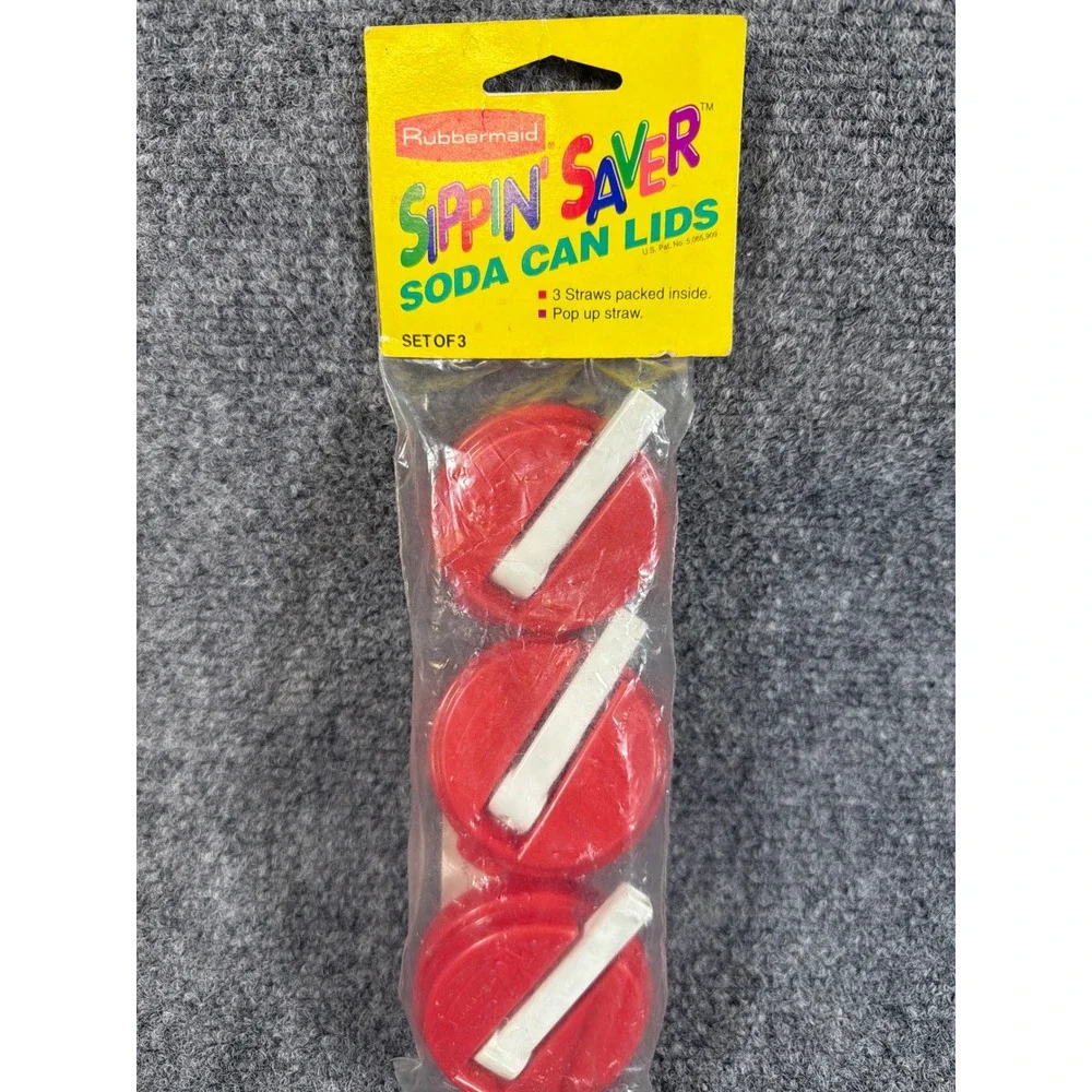 Vintage 1992 Rubbermaid Sippin Saver Soda Can Lids Red Set of 3 New Sealed 8035